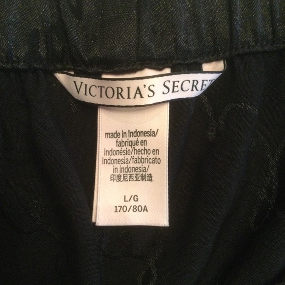 Victoria’s Secret Black Satin With Pink Trim Lounge Sleep Pants Size Large - Picture 7 of 12